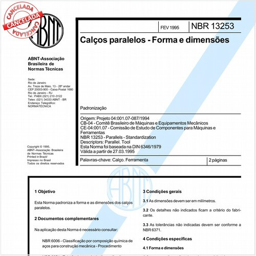 Calços paralelos - Formas e dimensões