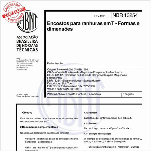 Encostos para ranhuras em T - Formas e dimensões - Padronização