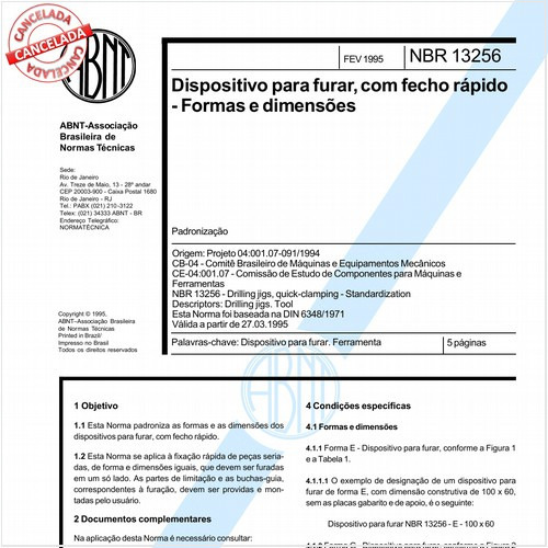 Dispositivo para furar, com fecho rápido - Formas e dimensões