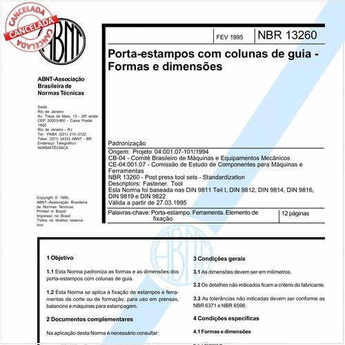 Porta-estampos com colunas de guia - Formas e dimensões