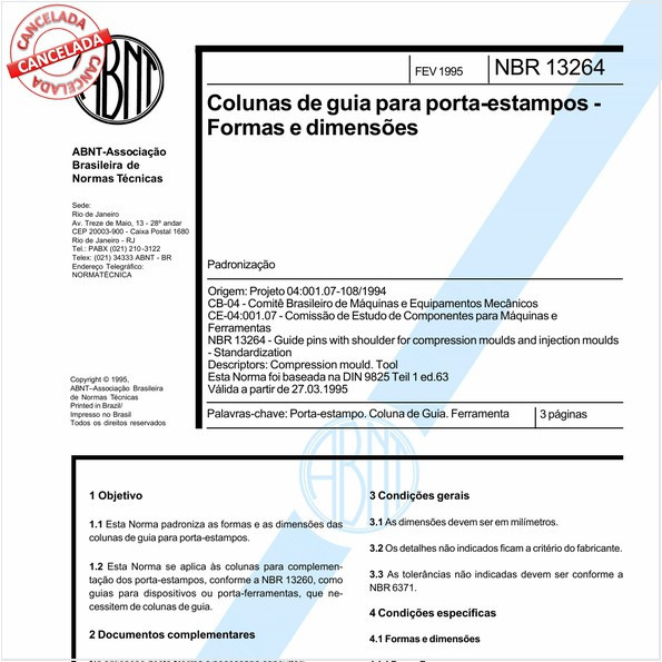 Colunas de guia para porta-estampos - Formas e dimensões