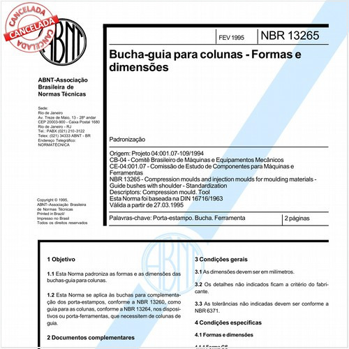 Bucha-guia para colunas - Formas e dimensões