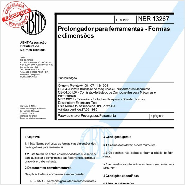 Prolongador para ferramentas - Formas e dimensões