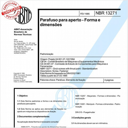 Parafuso para aperto - Forma e dimensões