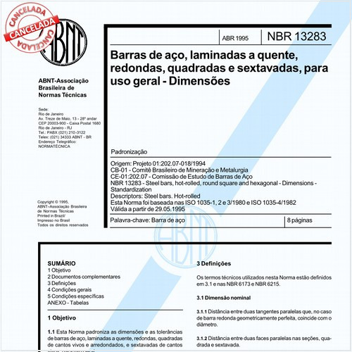 Barras de aço, laminadas a quente, redondas, quadradas e sextavadas, para uso geral - Dimensões