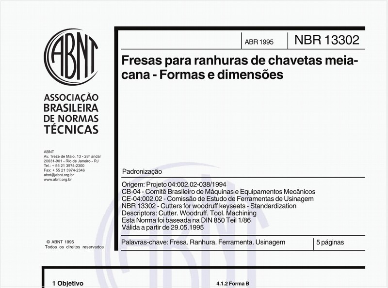 Fresas para ranhuras de chavetas meia-cana - Formas e dimensões