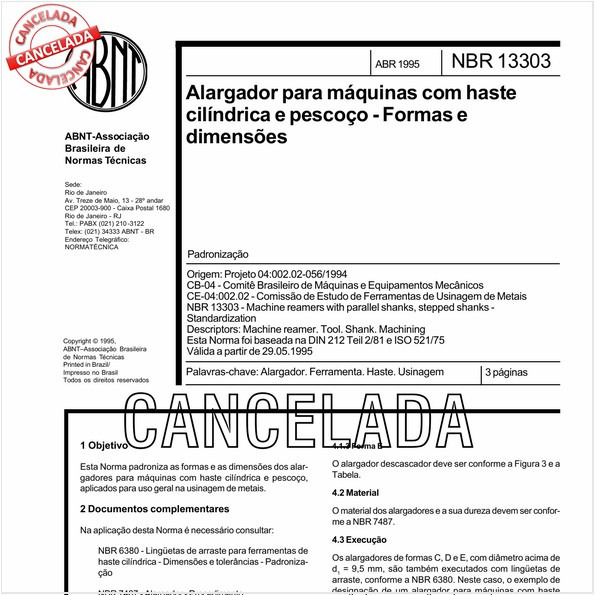 Alargador para máquinas com haste cilíndrica e pescoço - Formas e dimensões