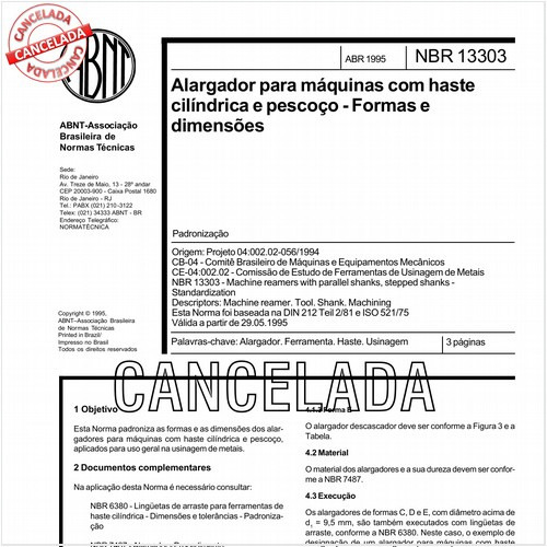 Alargador para máquinas com haste cilíndrica e pescoço - Formas e dimensões