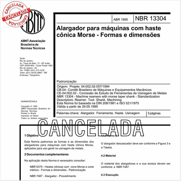 Alargador para máquinas com haste cônica Morse - Formas e dimensões