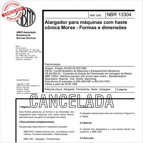 Alargador para máquinas com haste cônica Morse - Formas e dimensões