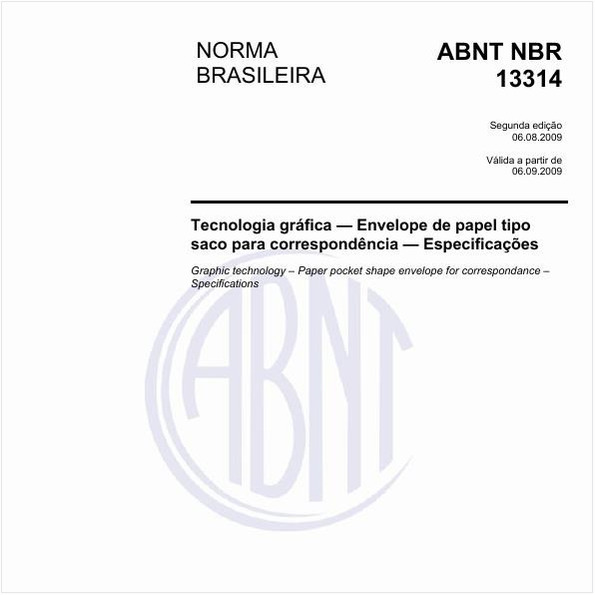 Tecnologia gráfica - Envelope tipo saco de papel para correspondência - Especificações