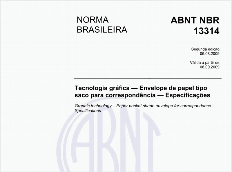 Tecnologia gráfica - Envelope tipo saco de papel para correspondência - Especificações