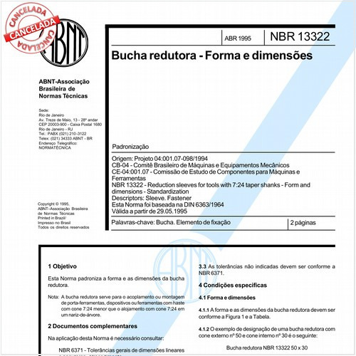 Bucha redutora - Forma e dimensões