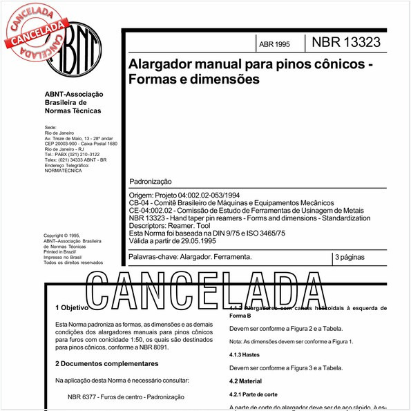 Alargador manual para pinos cônicos - Formas e dimensões