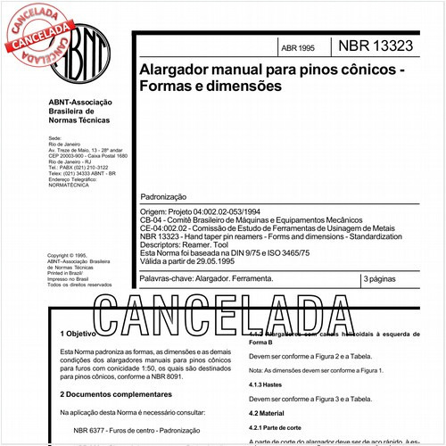 Alargador manual para pinos cônicos - Formas e dimensões