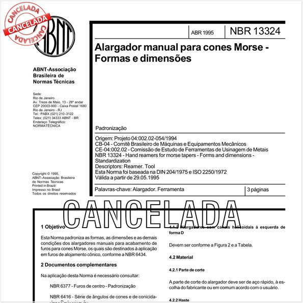 Alargador manual para cones Morse - Formas e dimensões