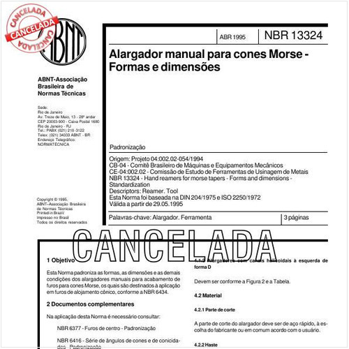 Alargador manual para cones Morse - Formas e dimensões