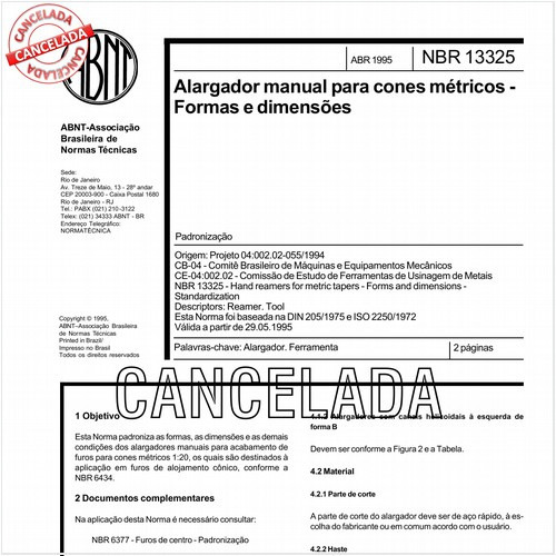 Alargador manual para cones métricos - Formas e dimensões