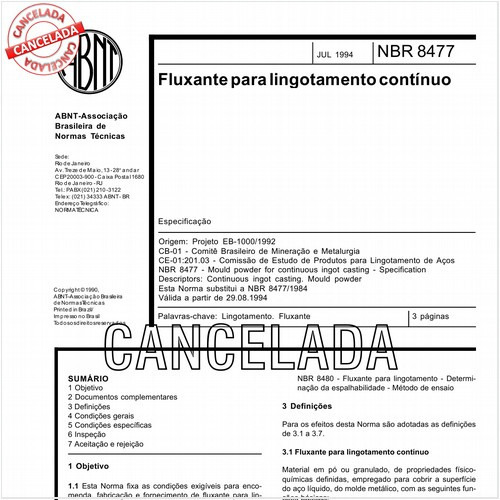 Fluxante para lingotamento contínuo