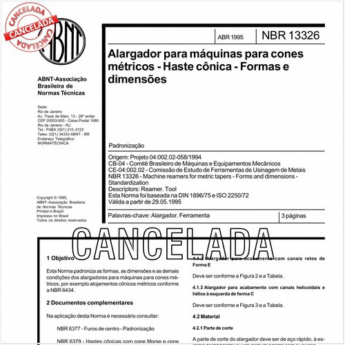 Alargador para máquinas para cones métricos - Haste cônica - Formas e dimensões