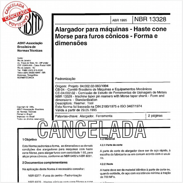 Alargador para máquinas - Haste cone Morse para furos cônicos - Forma e dimensões
