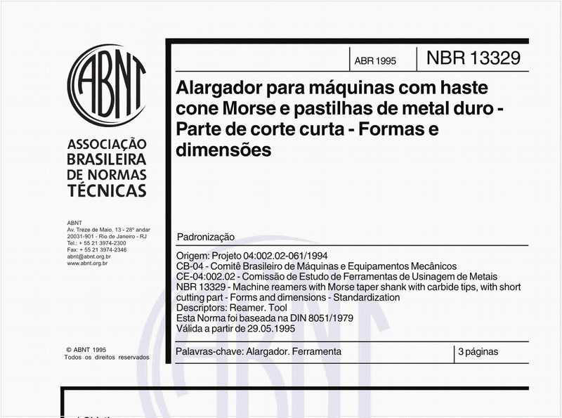 Alargador para máquinas com haste cone Morse e pastilhas de metal duro - Parte de corte curta - Formas e dimensões - Padronização