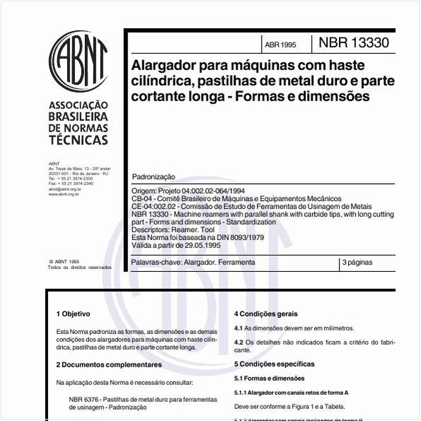 Alargador para máquinas com haste cilíndrica, pastilhas de metal duro e parte cortante longa - Formas e dimensões - Padronização