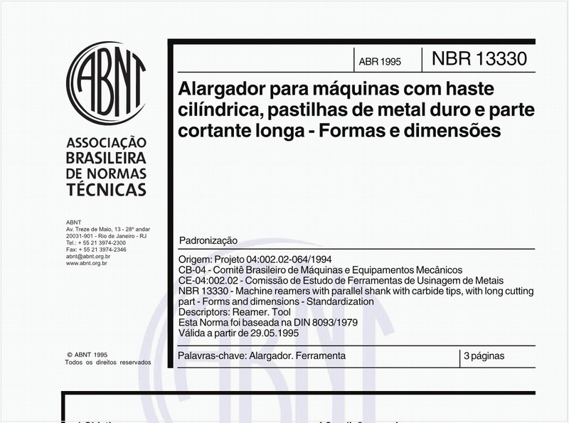 Alargador para máquinas com haste cilíndrica, pastilhas de metal duro e parte cortante longa - Formas e dimensões - Padronização