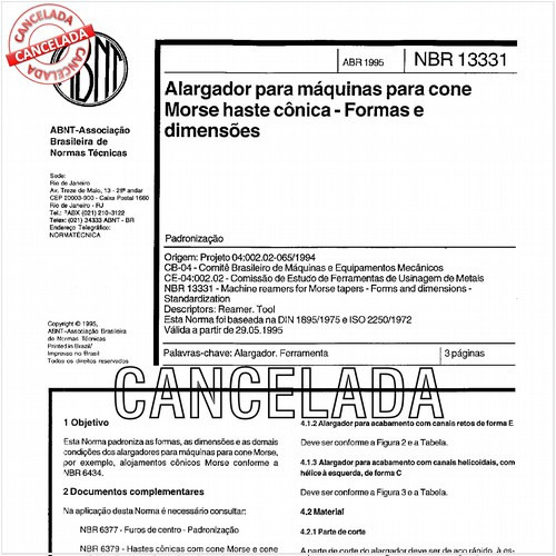 Alargador para máquinas para cone Morse haste cônica - Formas e dimensões
