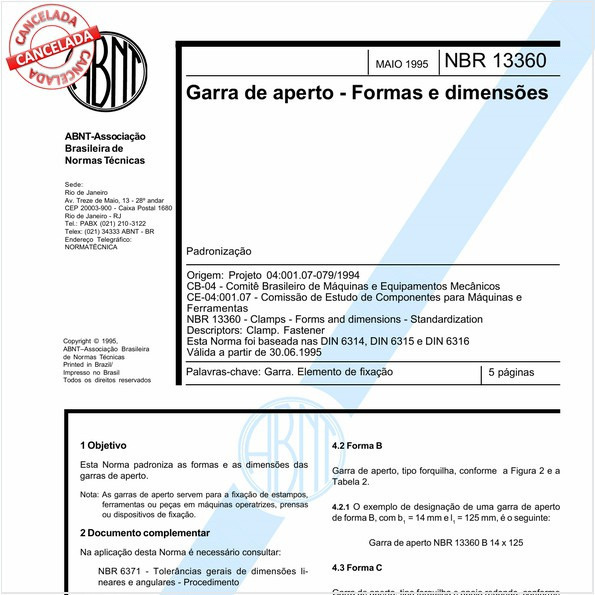 Garra de aperto - Formas e dimensões
