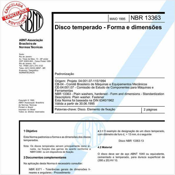 Disco temperado - Forma e dimensões