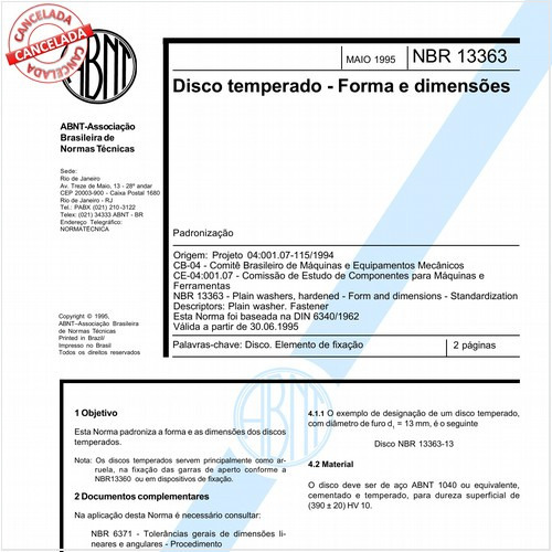 Disco temperado - Forma e dimensões