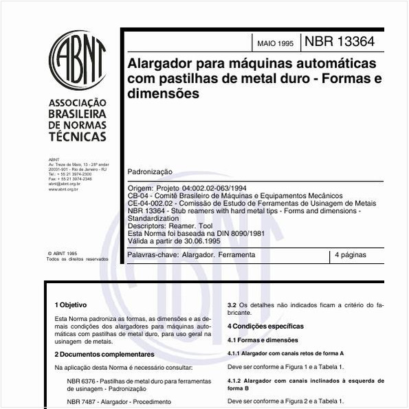 Alargador para máquinas automáticas com pastilhas de metal duro - Formas e dimensões - Padronização