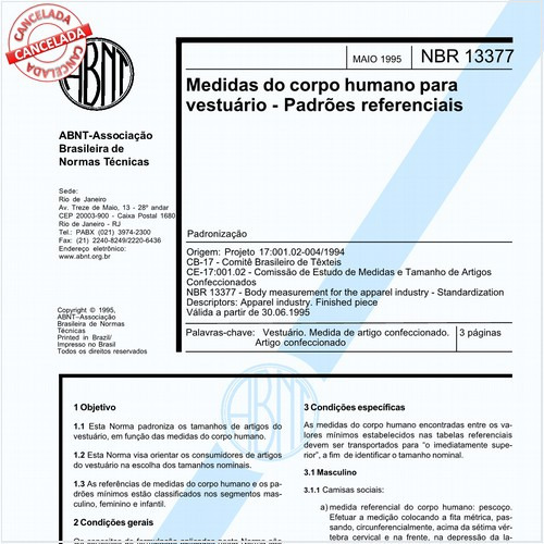 Medidas do corpo humano para vestuário - Padrões referenciais