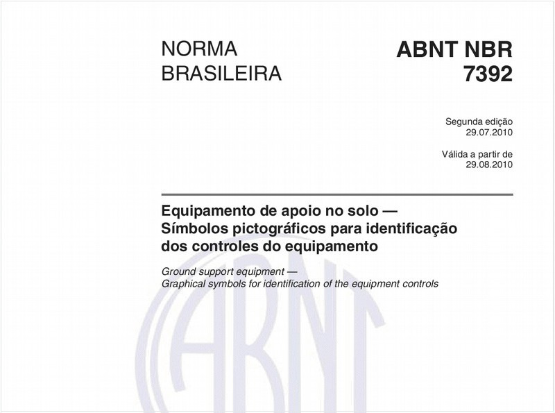 Equipamento de apoio no solo - Símbolos pictográficos para identificação dos controles do equipamento