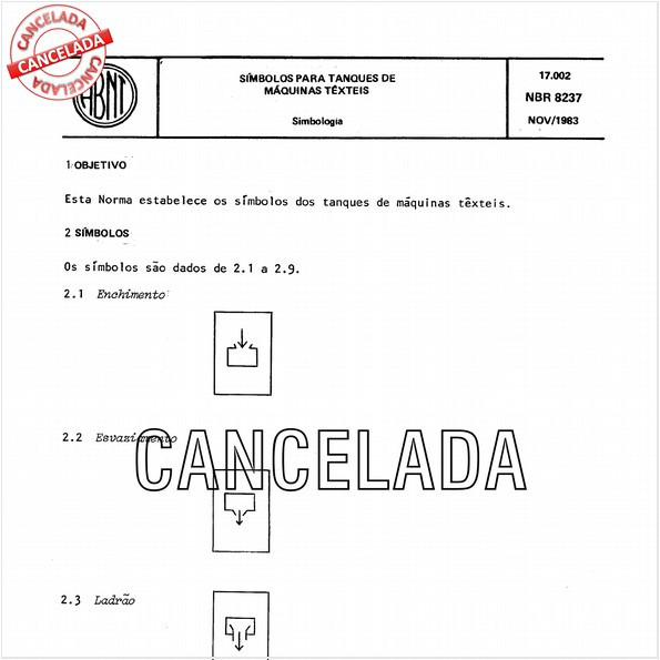 Símbolos para tanques de máquinas têxteis