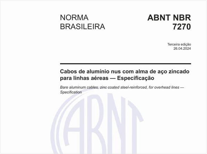 Cabos de alumínio nus com alma de aço zincado para linhas aéreas — Especificação
