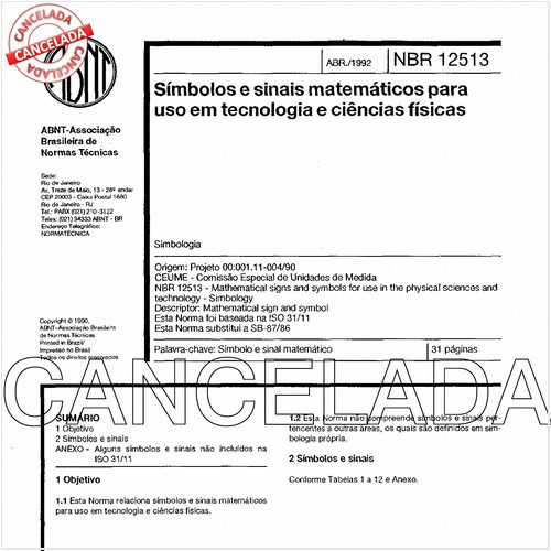 Símbolos e sinais matemáticos para uso em tecnologia e ciências físicas