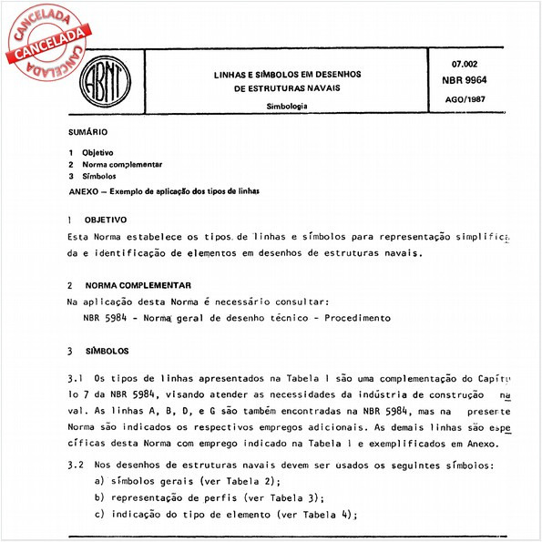 Linhas e símbolos em desenhos de estruturas navais