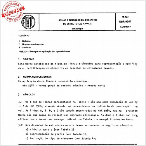 Linhas e símbolos em desenhos de estruturas navais