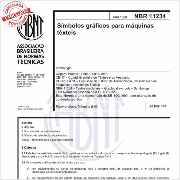 Símbolos gráficos para máquinas têxteis