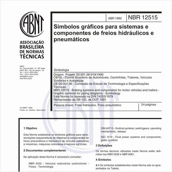 Símbolos gráficos para sistemas e componentes de freios hidráulicos e pneumáticos - Simbologia