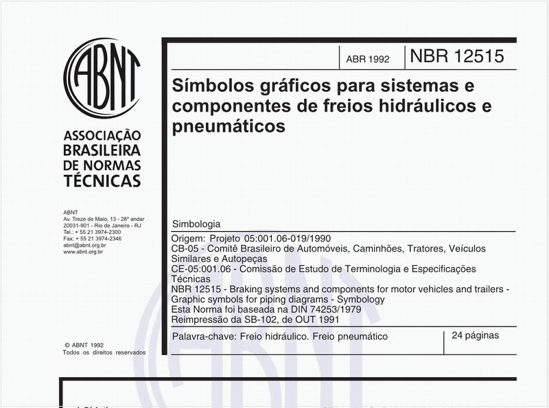 Símbolos gráficos para sistemas e componentes de freios hidráulicos e pneumáticos - Simbologia