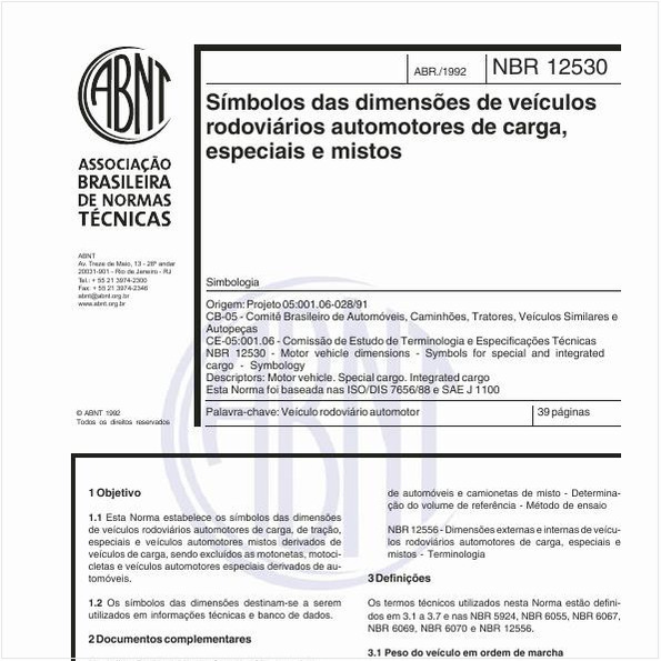 Símbolos das dimensões de veículos rodoviários automotores de carga, especiais e mistos - Simbologia