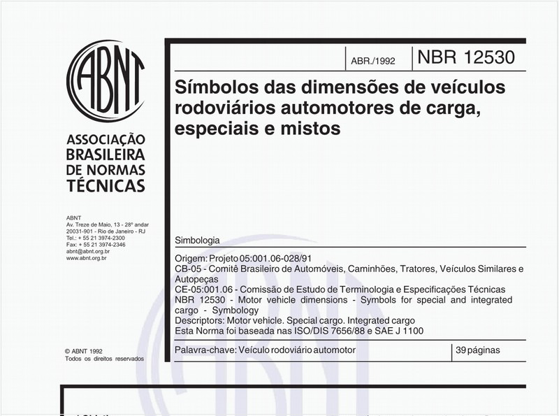 Símbolos das dimensões de veículos rodoviários automotores de carga, especiais e mistos - Simbologia
