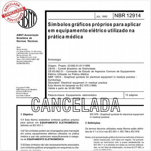Símbolos gráficos próprios para aplicar em equipamento elétrico utilizado na prática médica