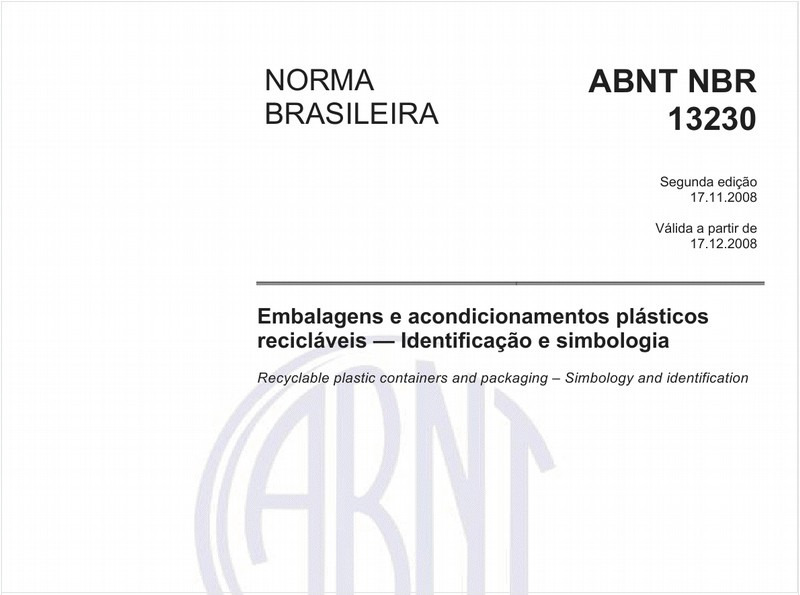Embalagens e acondicionamento plásticos recicláveis - Identificação e simbologia