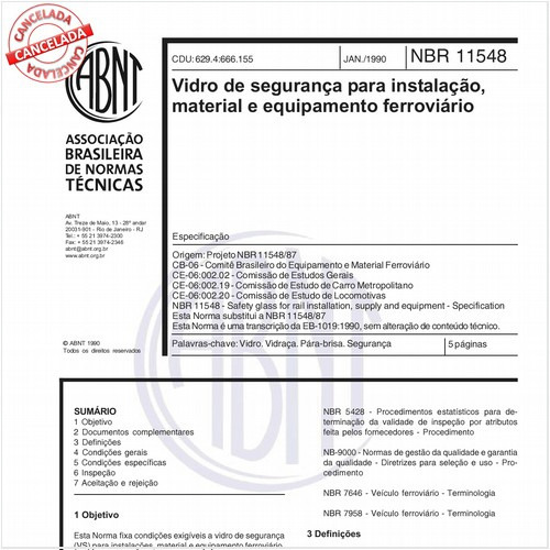 Vidro de segurança para instalação, material e equipamento ferroviário
