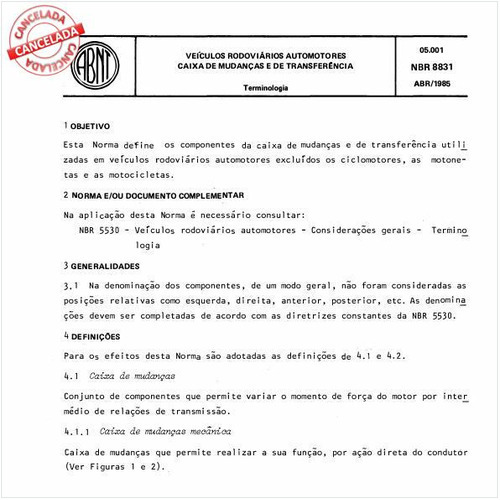 Veículos rodoviários automotores - Caixa de mudanças e de transferência