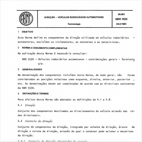 Direção - Veículos rodoviários automotores